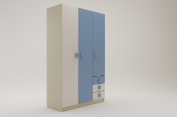 Шкаф 3-х створчатый с ящиками Скай (Синий/Белый/корпус Клен) в Бердске - berdsk.mebel54.com | фото