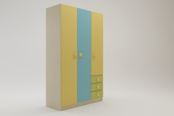 Шкаф 3-х створчатый с ящиками Смайли (Желтый/Голубой/Зеленый/корпус Клен) в Бердске - berdsk.mebel54.com | фото