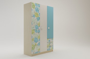 Шкаф 3-х створчатый с ящиками Твит (Белый/Зеленый/корпус Клен) в Бердске - berdsk.mebel54.com | фото