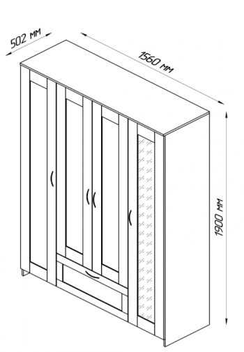 Шкаф четырехдверный Сириус с 1 зеркалом и 1 ящиком дуб венге в Бердске - berdsk.mebel54.com | фото