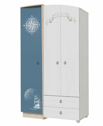 Шкаф для одежды Бриз 1200 Дуб ривьера/ Рамух белый/синий в Бердске - berdsk.mebel54.com | фото