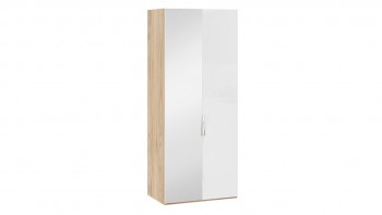 Шкаф для одежды с 1 глухой и 1 зеркальной дверями левый «Эмбер» Яблоня Беллуно/Белый глянец в Бердске - berdsk.mebel54.com | фото