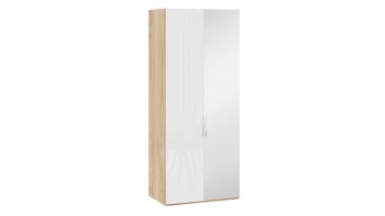 Шкаф для одежды с 1 глухой и 1 зеркальной дверями правый «Эмбер» Яблоня Беллуно/Белый глянец в Бердске - berdsk.mebel54.com | фото