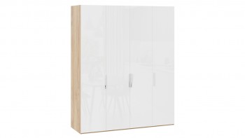 Шкаф для одежды с 4 глухими дверями «Эмбер» Яблоня Беллуно/Белый глянец в Бердске - berdsk.mebel54.com | фото