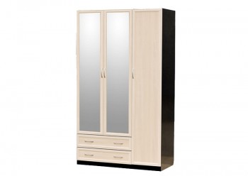Шкаф для платья и белья 3-х дверный с профилем МДФ с 2 малыми зеркалами Венге/Дуб выбеленный в Бердске - berdsk.mebel54.com | фото