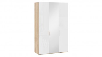 Шкаф комбинированный с 2 глухими и 1 зеркальной дверями правый «Эмбер» Яблоня Беллуно/Белый глянец в Бердске - berdsk.mebel54.com | фото