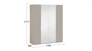 Шкаф комбинированный с 2 глухими и 2 зеркальными дверями «Эмбер» Баттл Рок/Серый глянец в Бердске - berdsk.mebel54.com | фото