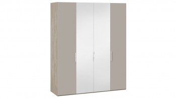Шкаф комбинированный с 2 глухими и 2 зеркальными дверями «Эмбер» Баттл Рок/Серый глянец в Бердске - berdsk.mebel54.com | фото