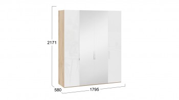 Шкаф комбинированный с 2 глухими и 2 зеркальными дверями «Эмбер» Яблоня Беллуно/Белый глянец в Бердске - berdsk.mebel54.com | фото