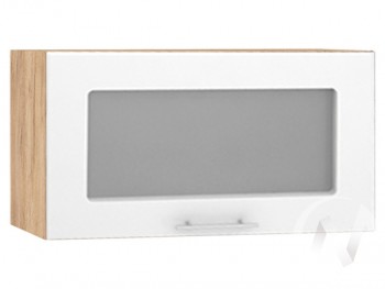 Шкаф со стеклом Валерия-М ШВГС-600 (Белый глянец/Дуб Крафт Золотой/верхний/горизонтальный) в Бердске - berdsk.mebel54.com | фото