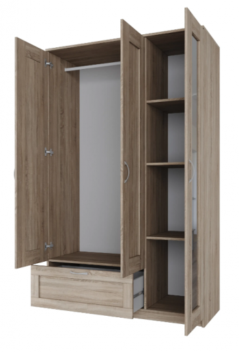 Шкаф трехдверный Сириус с зеркалом и 1 ящиком дуб сонома в Бердске - berdsk.mebel54.com | фото