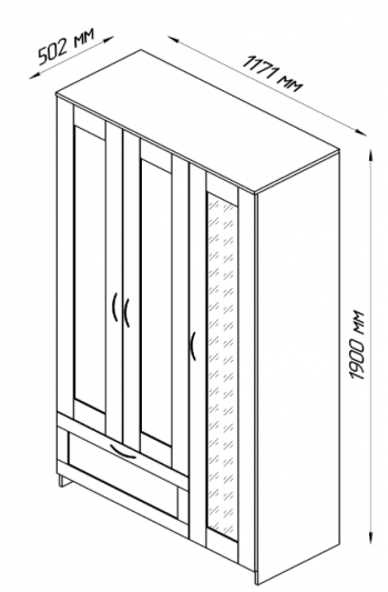 Шкаф трехдверный Сириус с зеркалом и 1 ящиком дуб сонома в Бердске - berdsk.mebel54.com | фото