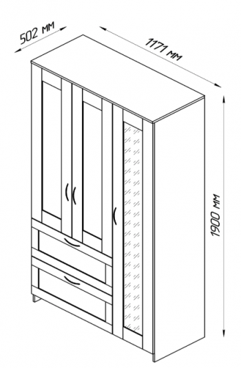 Шкаф трехдверный Сириус с зеркалом и 2 ящиками дуб сонома в Бердске - berdsk.mebel54.com | фото