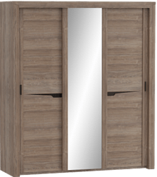 Шкаф трехдверный Соренто с раздвижными дверями Дуб стирлинг/Кофе структурный матовый в Бердске - berdsk.mebel54.com | фото