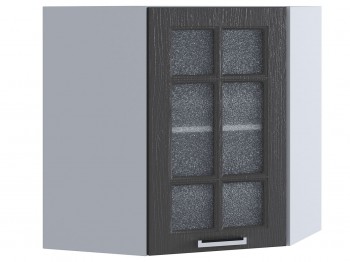 Шкаф верхний угловой со стеклом 590, ШВУС 590 (Клен серый/корпус белый) в Бердске - berdsk.mebel54.com | фото